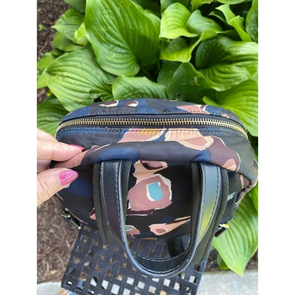 Kate Spade Dawn Paper Rose Backpack Navy Floral Nylon Travel School Bag Stylish